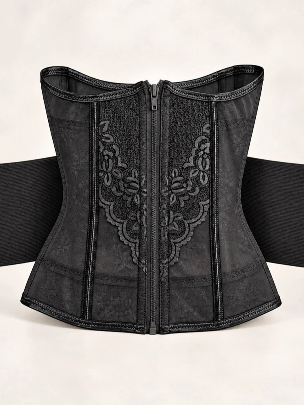 Lace-Up Waist Cincher Corset in Black & Beige 2 Items